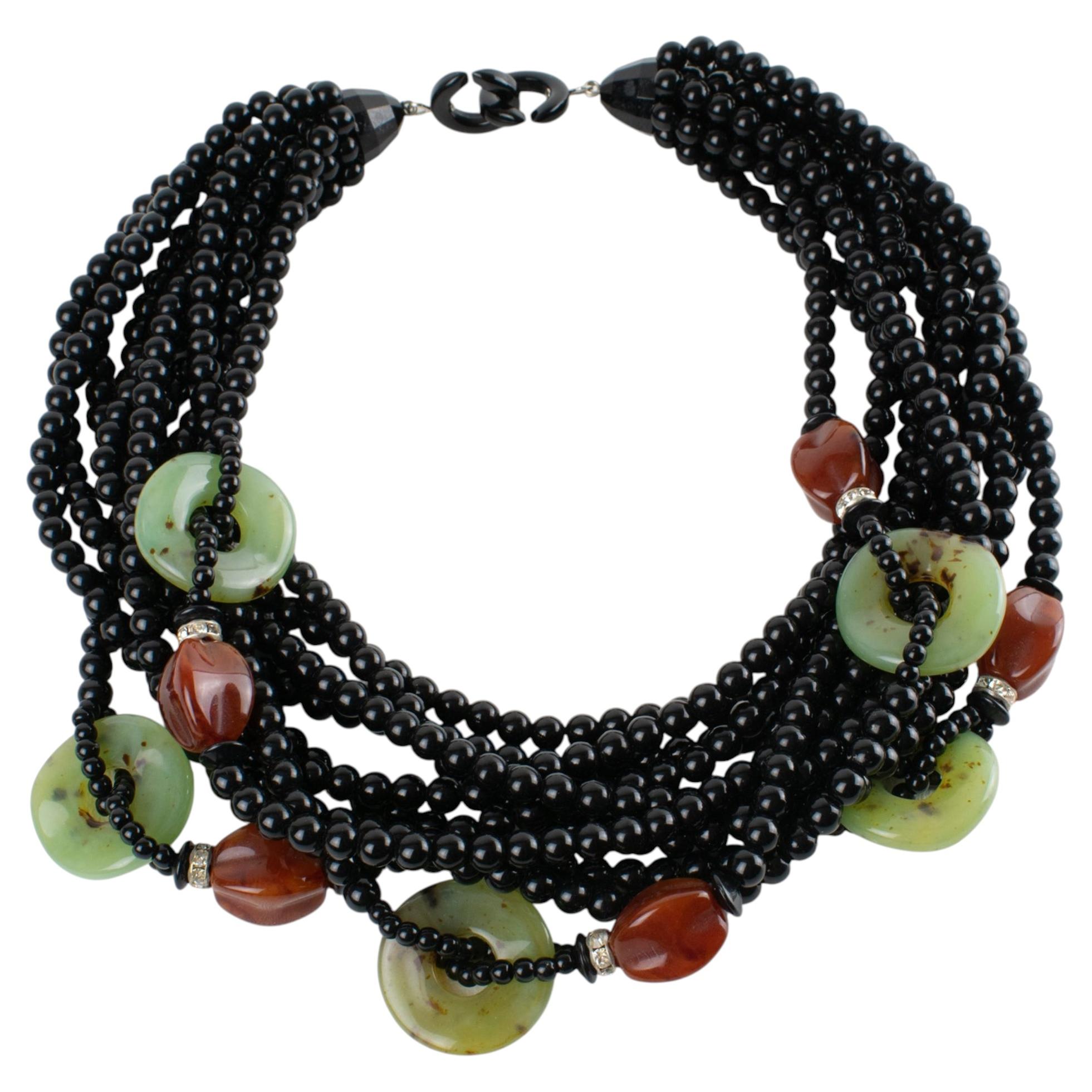 Angela Caputi Black Necklace with Jade and Carnelian Resin Beads