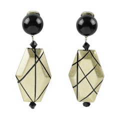 Angela Caputi Black Pale Gold Dangle Resin Clip Earrings