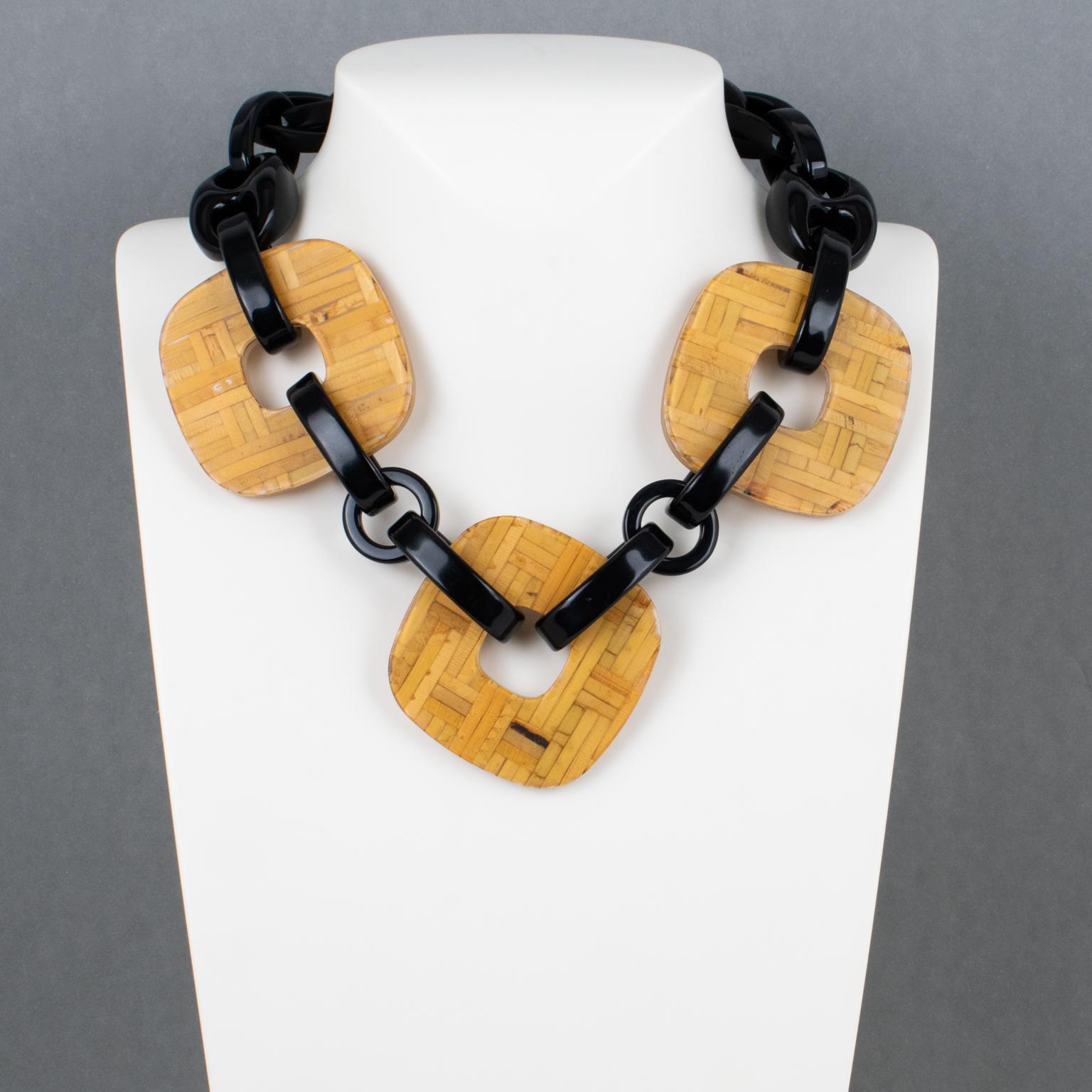 Modern Angela Caputi Black Resin and Rattan Choler Necklace For Sale