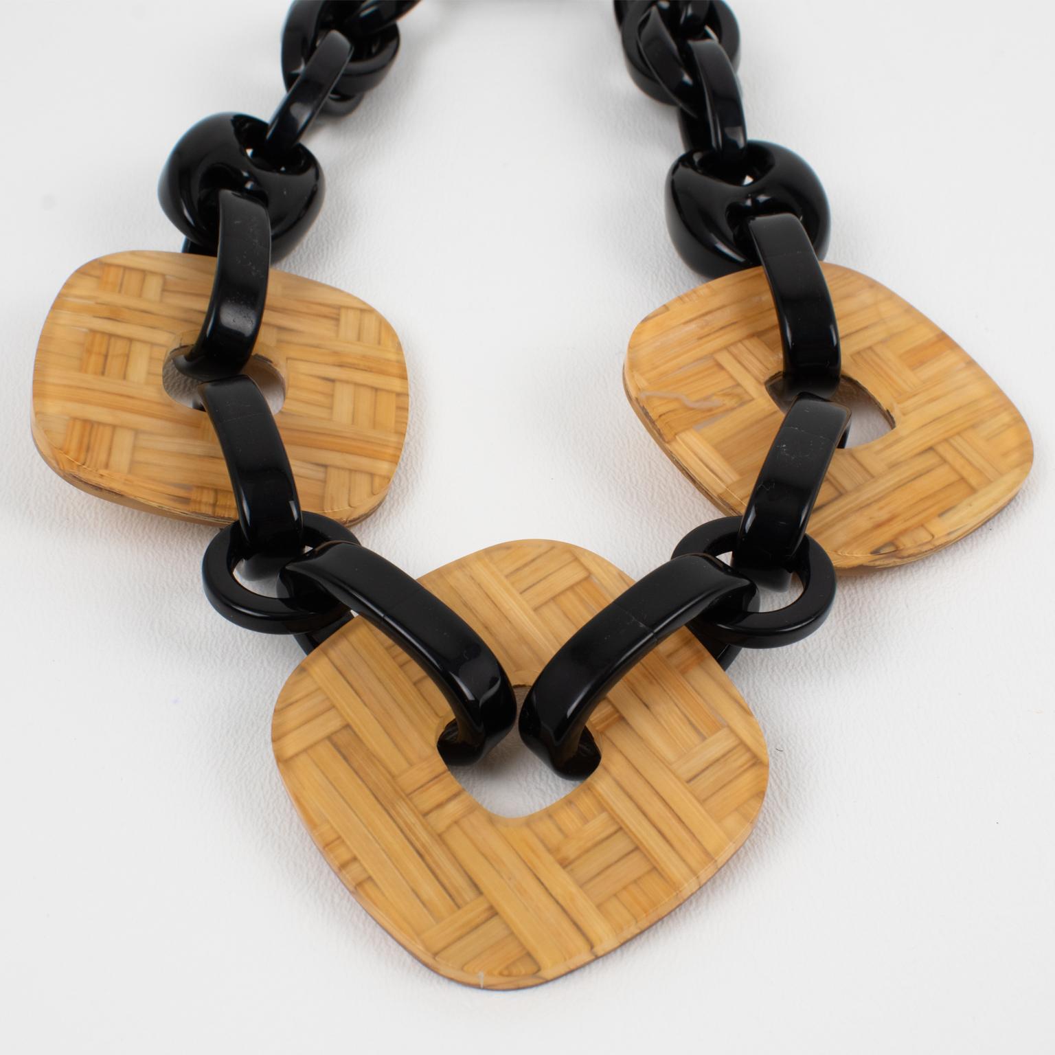 Angela Caputi Black Resin and Rattan Choler Necklace For Sale 4
