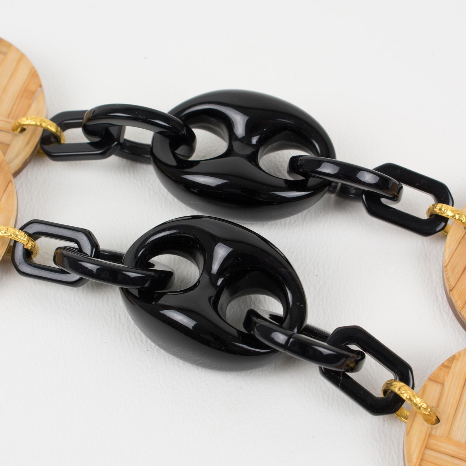 Angela Caputi Black Resin and Rattan Long Necklace For Sale 1