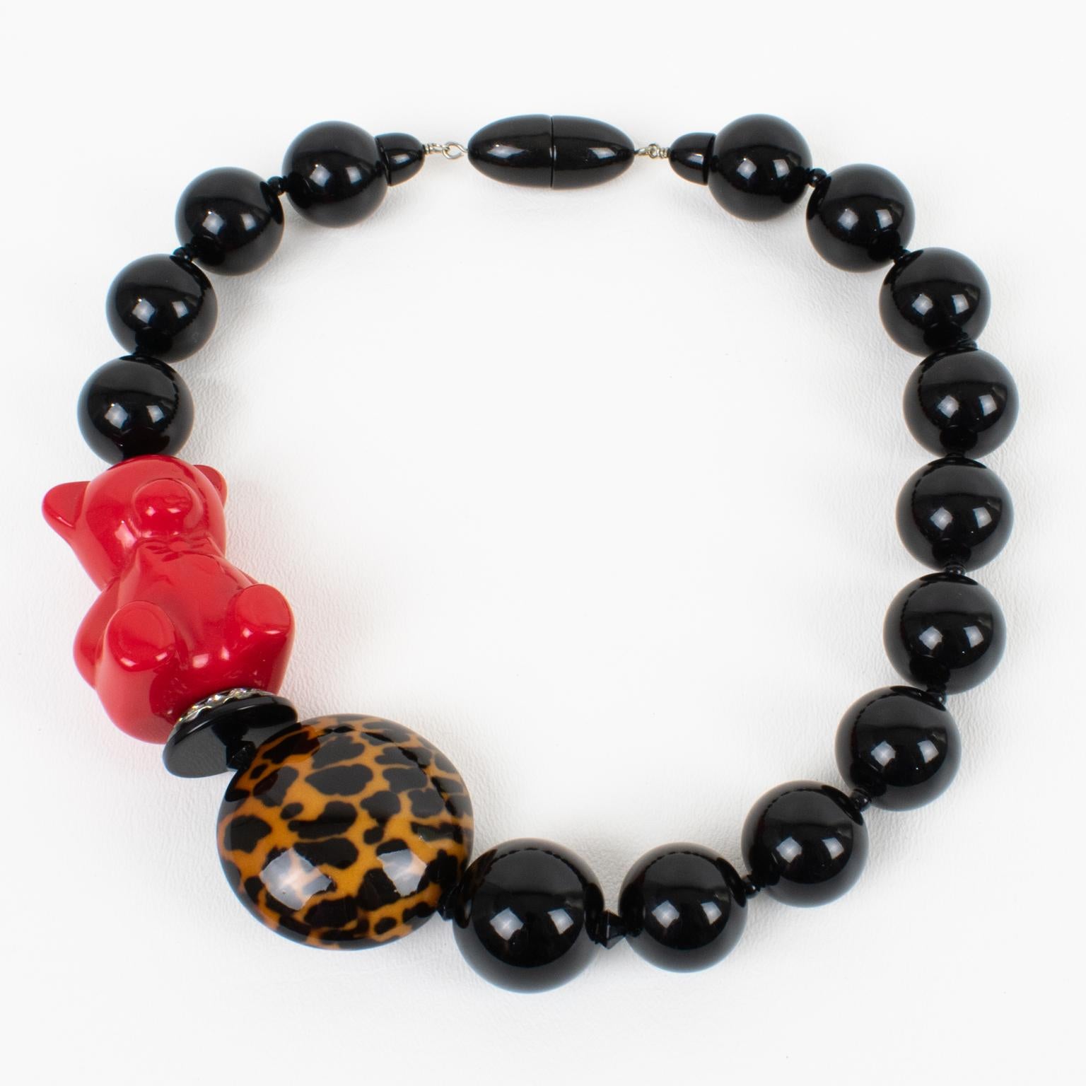 Angela Caputi Black Resin and Red Teddy Bear Choker Necklace For Sale ...
