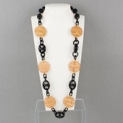 Angela Caputi Black Resin and Wicker Rattan Extra-Long Necklace