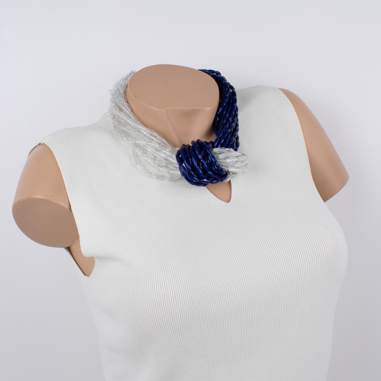 Women's or Men's Angela Caputi Blue and Transparent Resin Multi-Strand Knotted Choker Necklace For Sale
