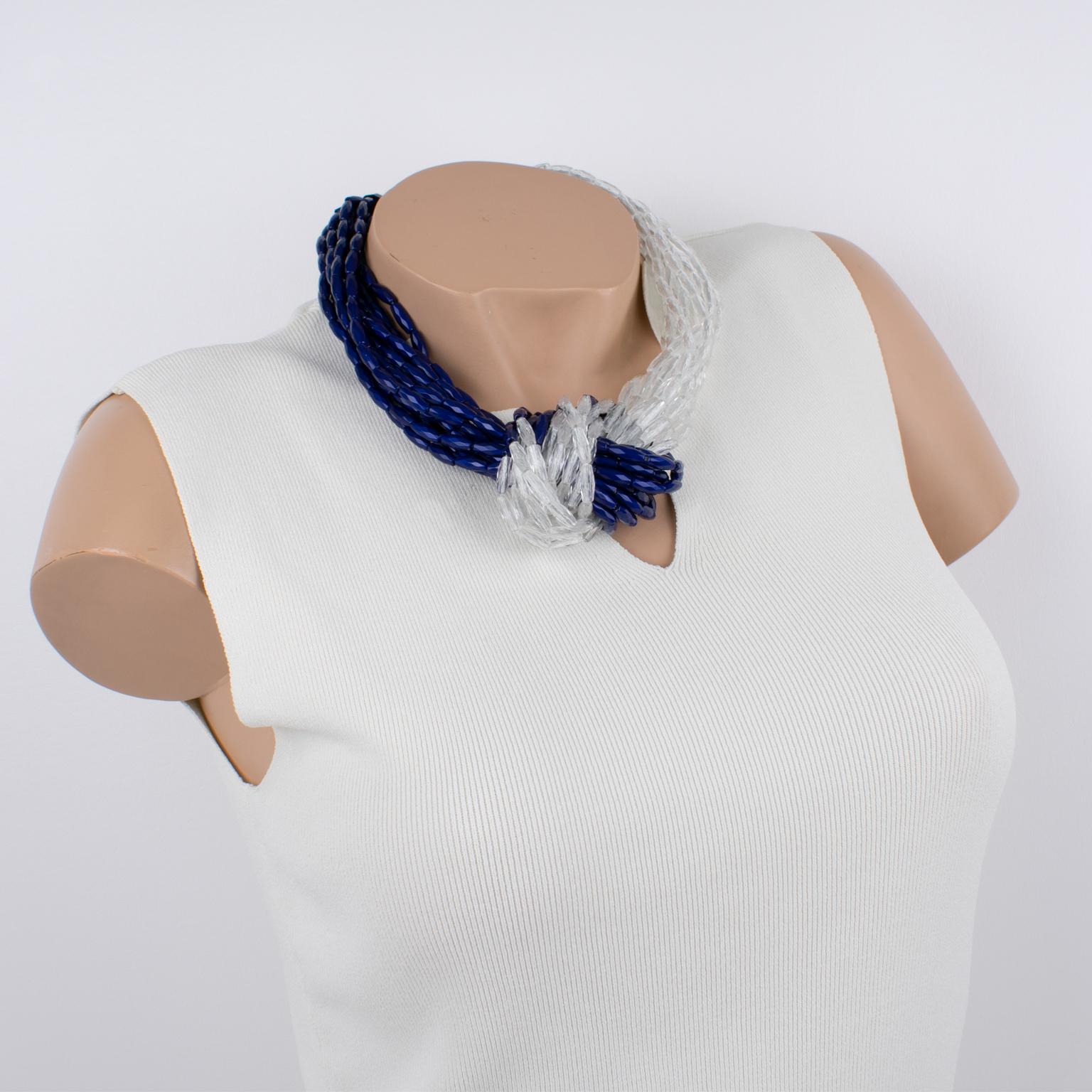 Angela Caputi Blue and Transparent Resin Multi-Strand Knotted Choker Necklace For Sale 1