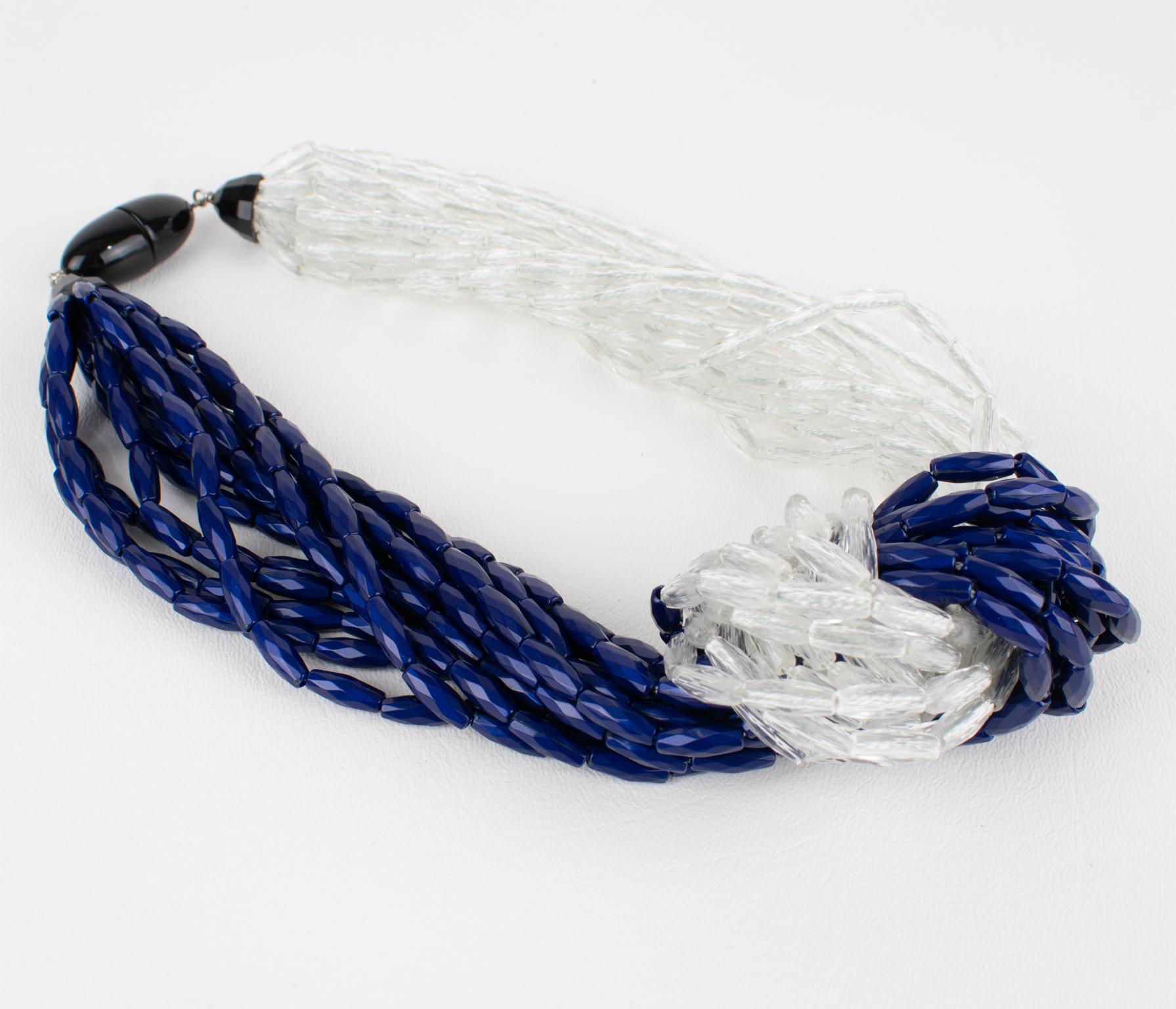 Angela Caputi Blue and Transparent Resin Multi-Strand Knotted Choker Necklace For Sale 2