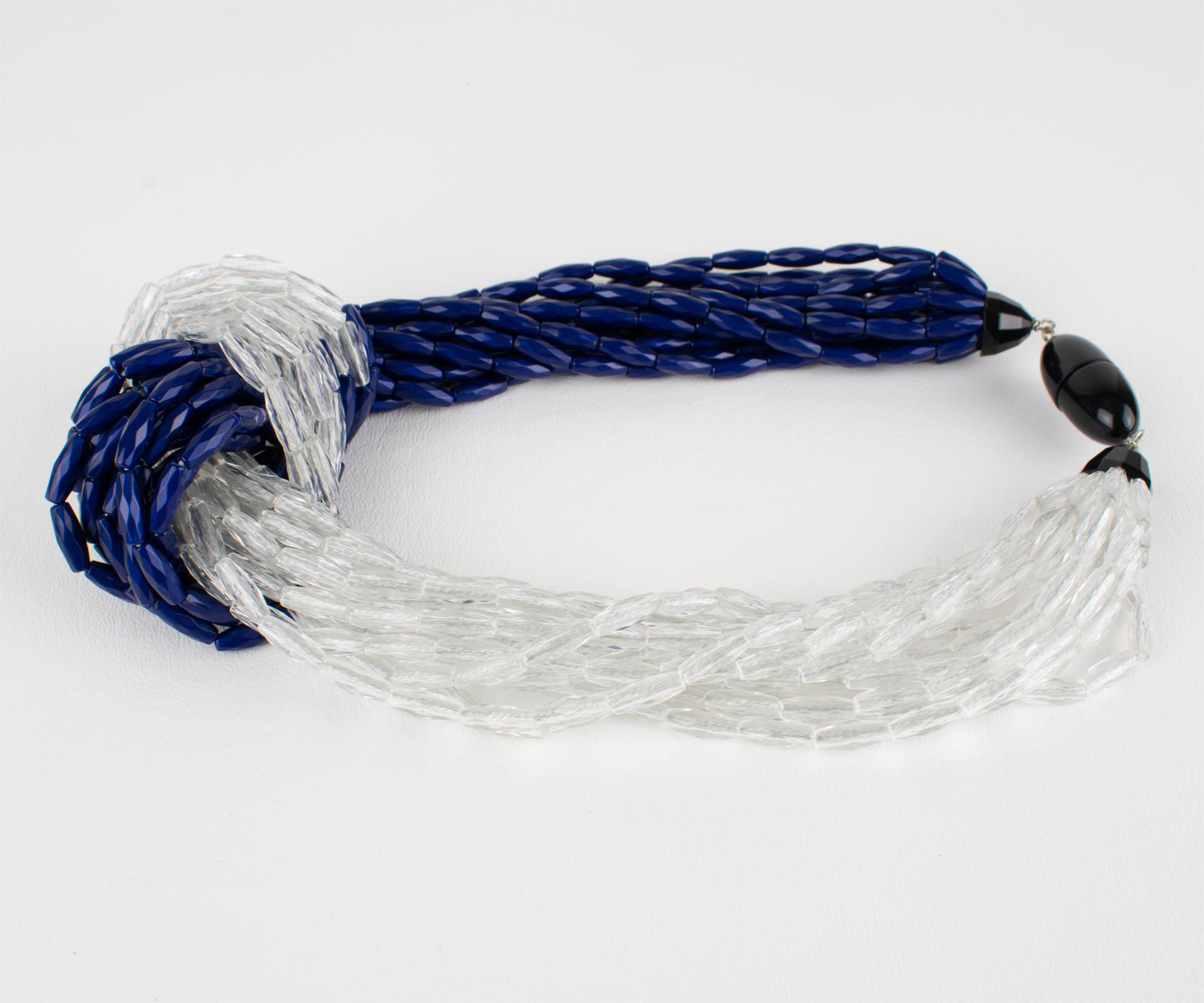 Angela Caputi Blue and Transparent Resin Multi-Strand Knotted Choker Necklace For Sale 3