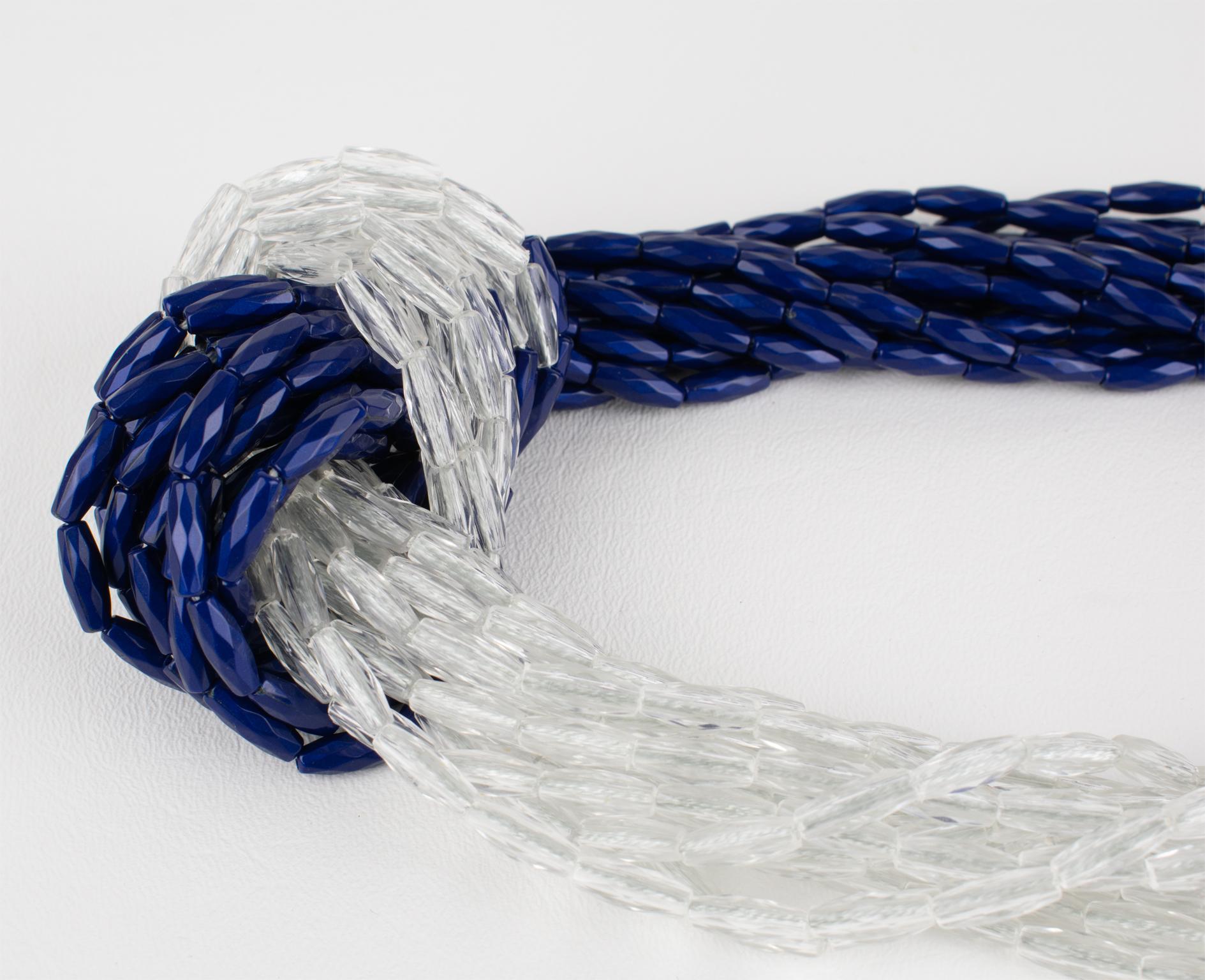 Angela Caputi Blue and Transparent Resin Multi-Strand Knotted Choker Necklace For Sale 4