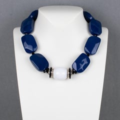 Angela Caputi Cobalt Blue and White Resin Choker Necklace