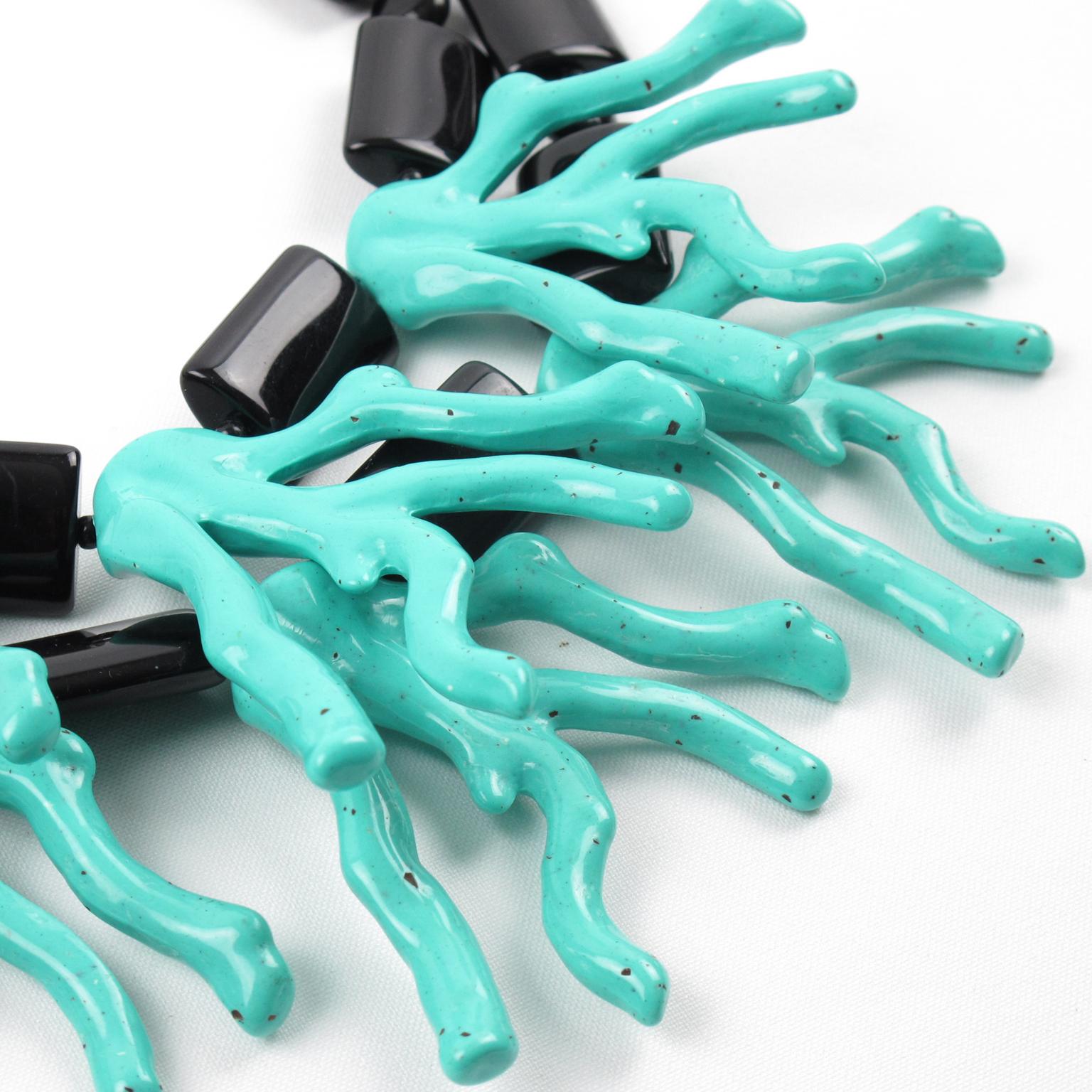 Angela Caputi Blue Coral & Black Resin Two-Strand Oversized Choker Necklace 1