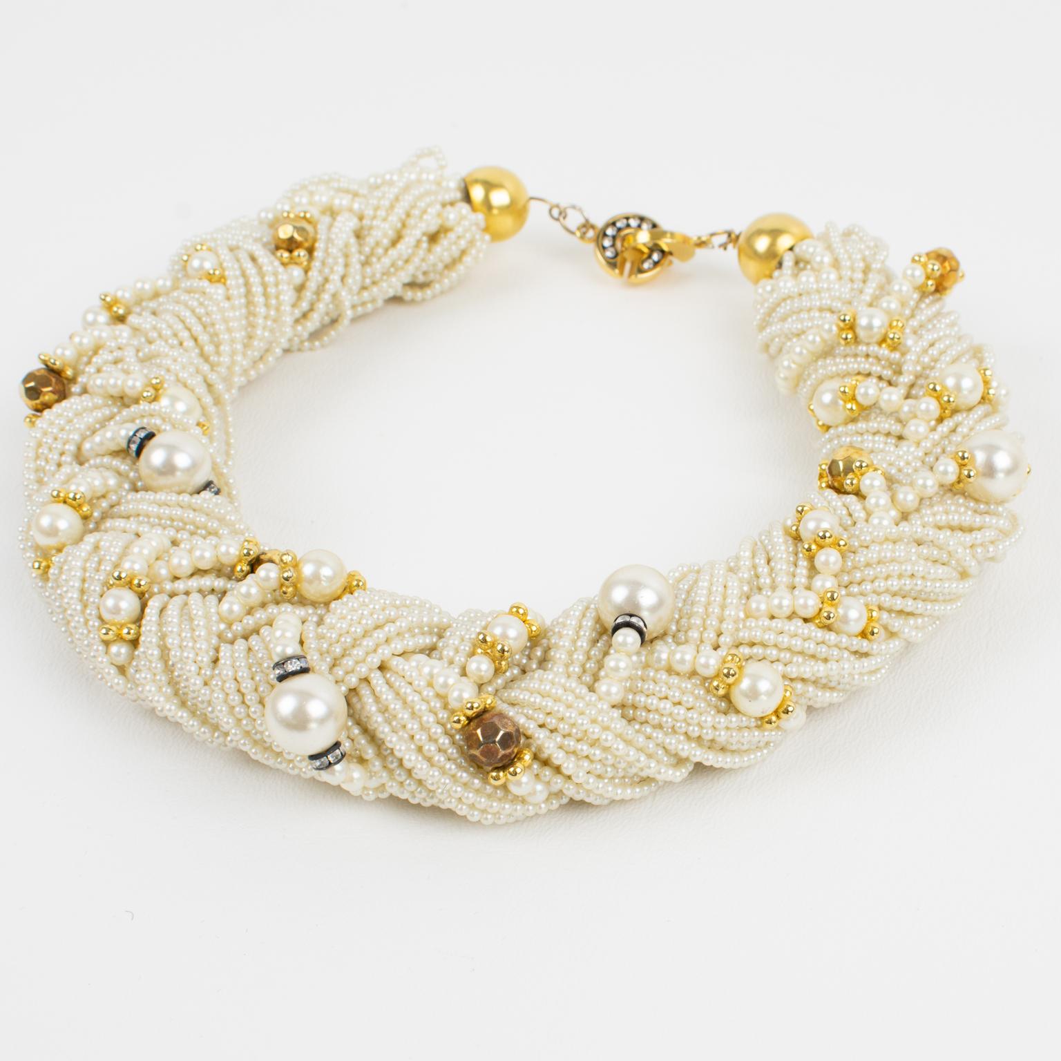 Modern Angela Caputi Braided Pearl Seeds Multi-Strand Choker Necklace