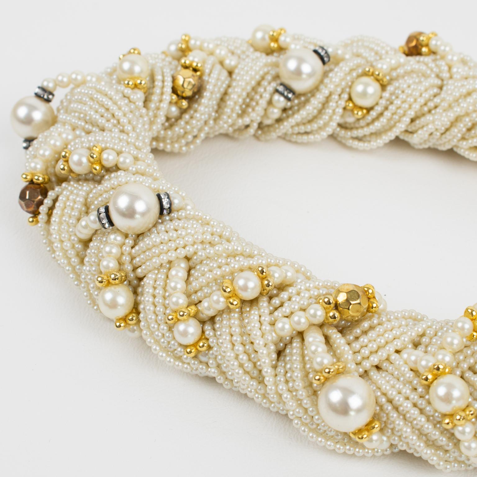 Women's or Men's Angela Caputi Braided Pearl Seeds Multi-Strand Choker Necklace