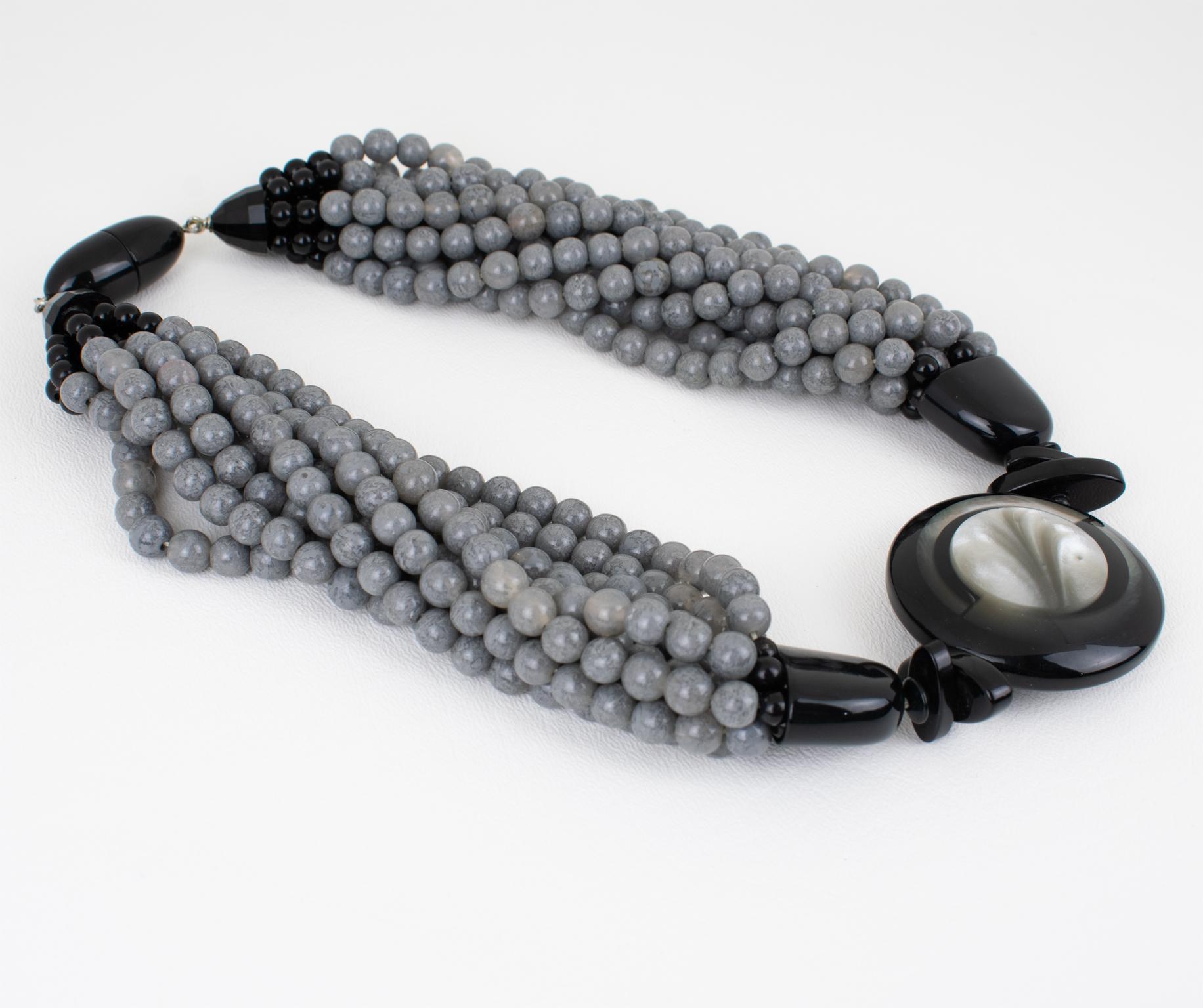 Angela Caputi Resin Choker Necklace Gray and Black Multi-Strand For Sale 1