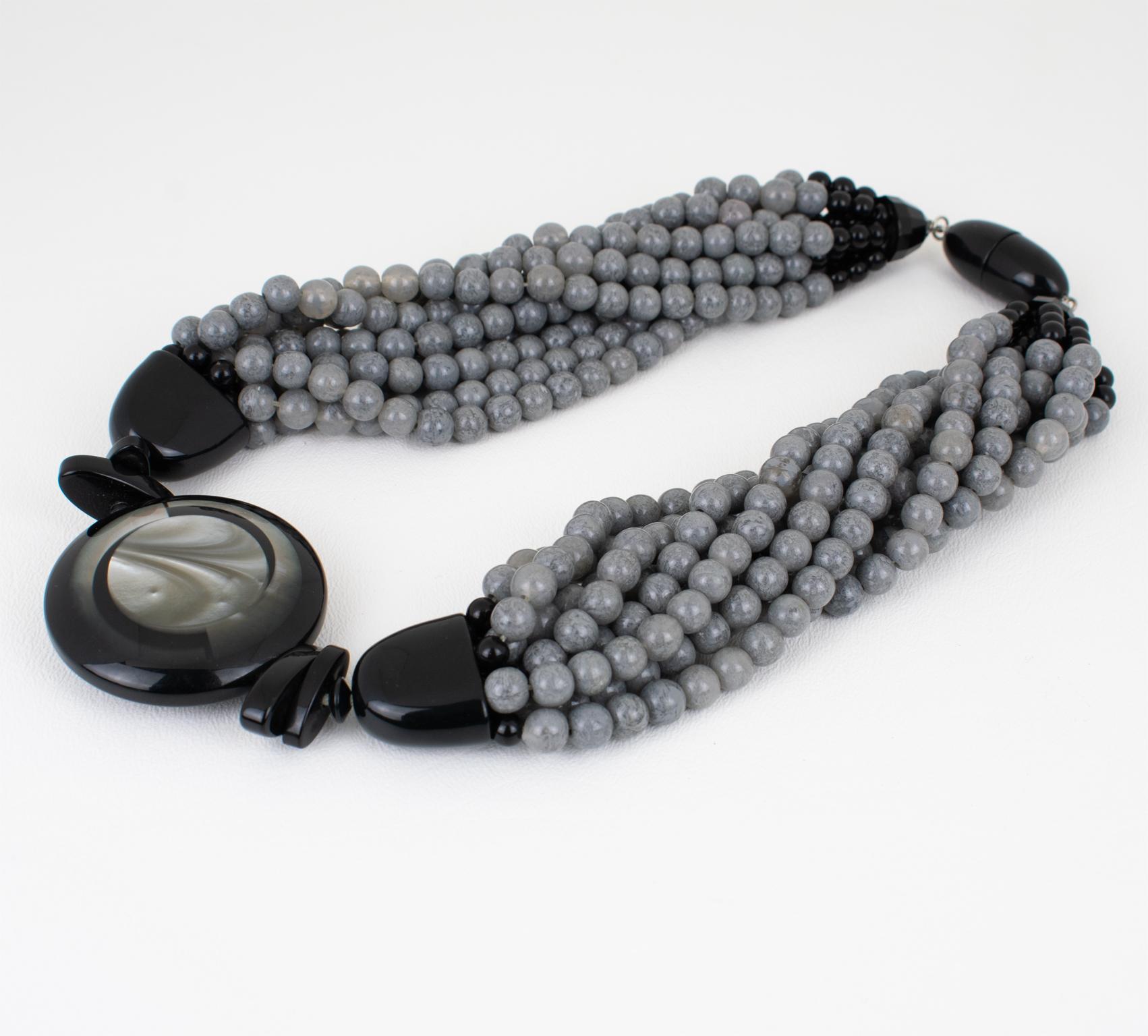Angela Caputi Resin Choker Necklace Gray and Black Multi-Strand For Sale 2