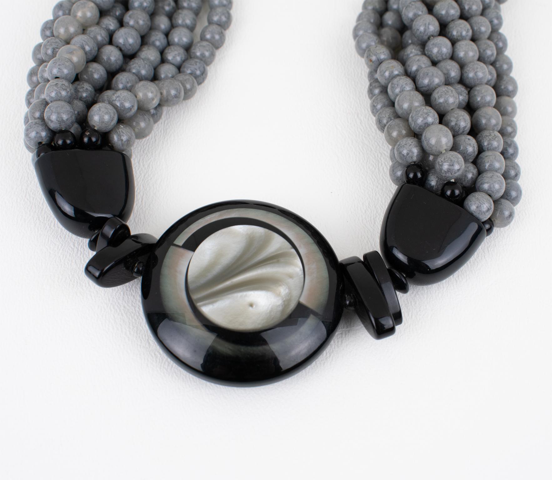 Angela Caputi Resin Choker Necklace Gray and Black Multi-Strand For Sale 3