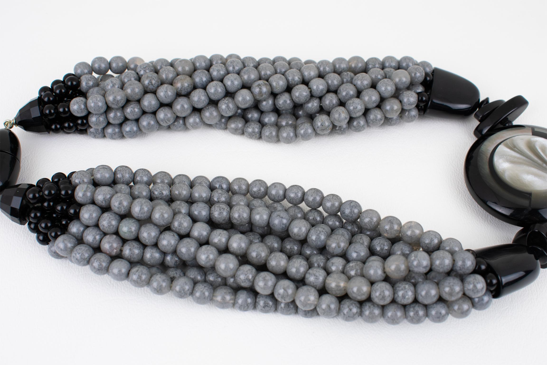 Angela Caputi Resin Choker Necklace Gray and Black Multi-Strand For Sale 4