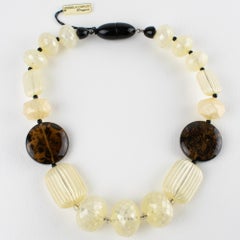 Angela Caputi Choker Necklace Pearlized Champagne Resin Carved Beads