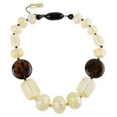 Angela Caputi Choker Necklace Pearlized Champagne Resin Carved Beads