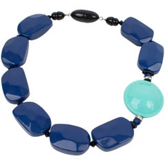 Angela Caputi Cobalt and Baby Blue Resin Choker Necklace