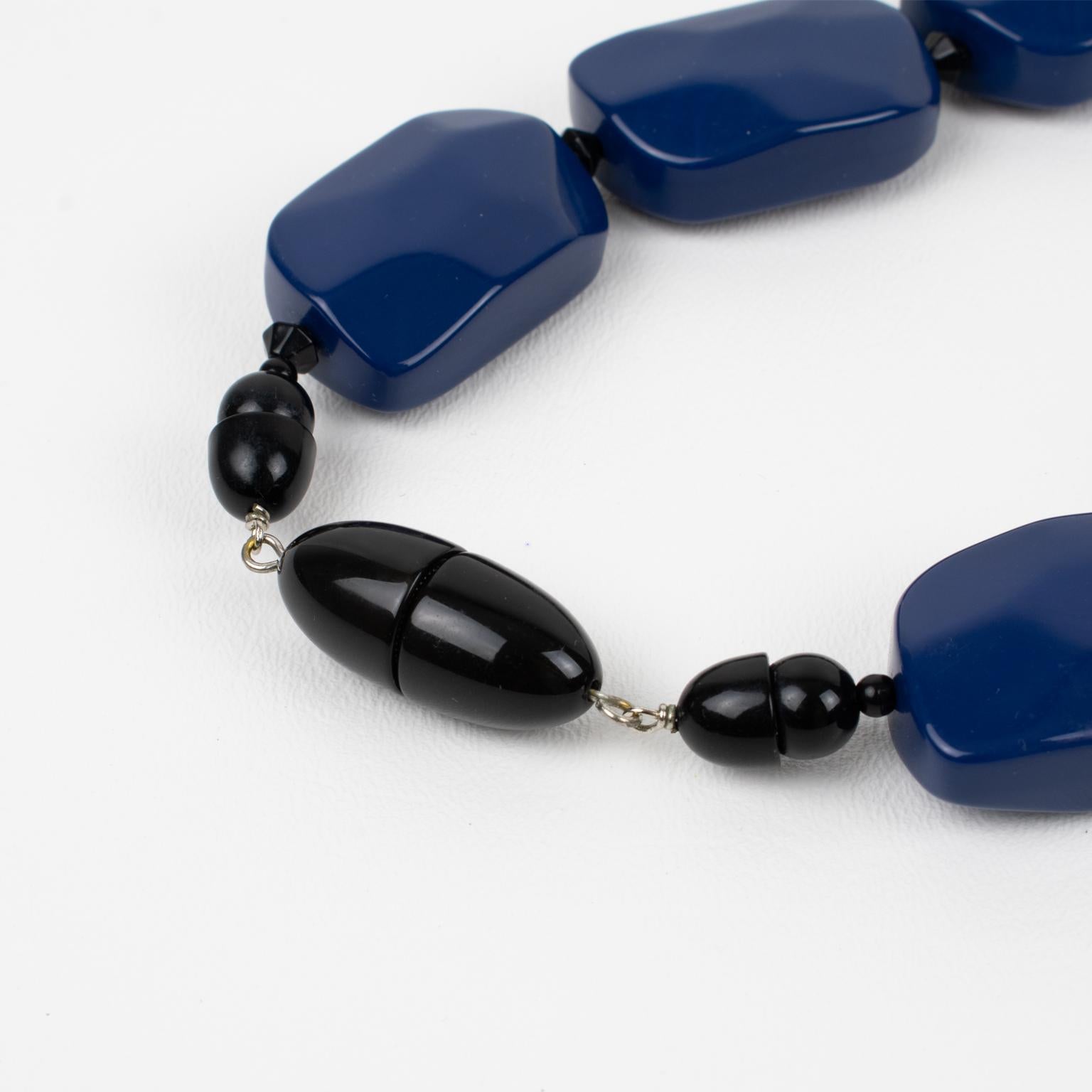 Modern Angela Caputi Cobalt Blue and White Resin Choker Necklace For Sale