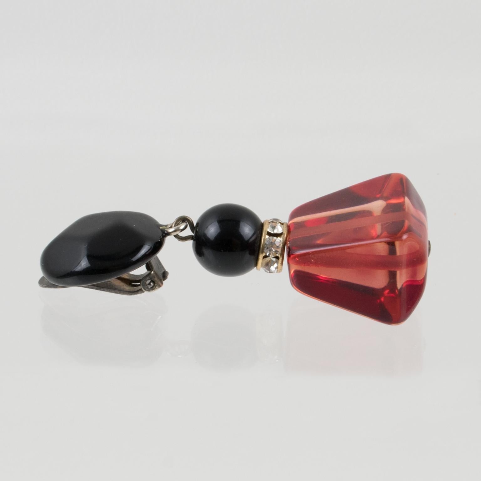 Angela Caputi Dangle Black and Cranberry Resin Clip Earrings 1