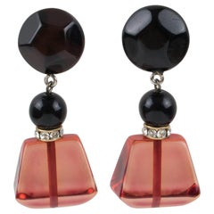 Angela Caputi Dangle Black and Cranberry Resin Clip Earrings