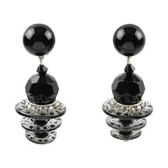 Angela Caputi Dangle Black and Crystal Resin Clip Earrings 