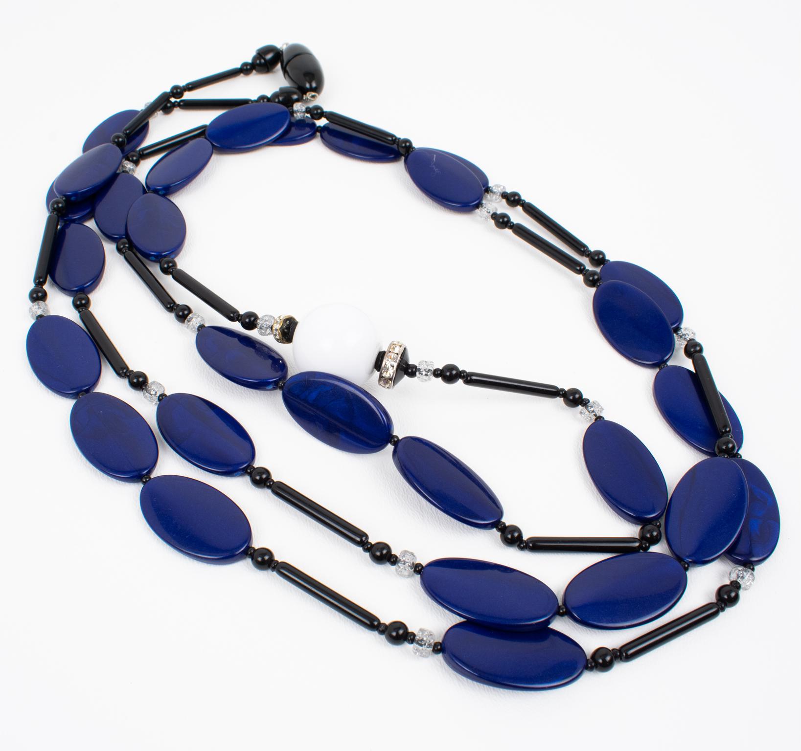 Angela Caputi Extra-Long Necklace Faux-Lapis Blue and White Resin Beads For Sale 4