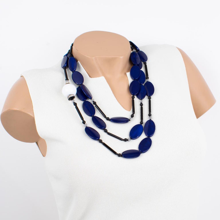 Angela Caputi Extra-Long Necklace Faux-Lapis Blue and White Resin Beads For  Sale at 1stDibs