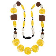 Angela Caputi Extra-Long Necklace Faux-Wood and Textured Yellow Resin Beads
