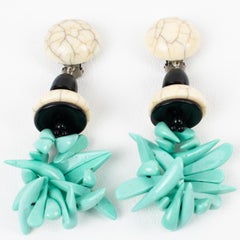 Angela Caputi Faux Marble and Turquoise Resin Dangle Clip Earrings