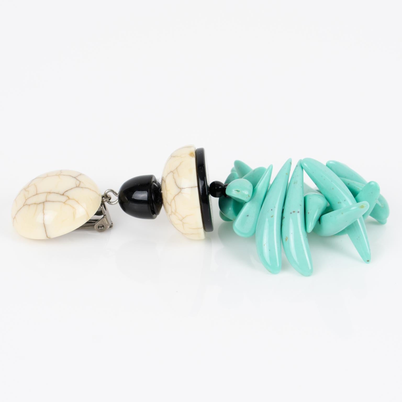Women's or Men's Angela Caputi Faux Marble and Turquoise Resin Clip Earrings For Sale