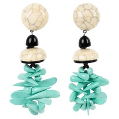 Angela Caputi Faux Marble and Turquoise Resin Dangle Clip Earrings