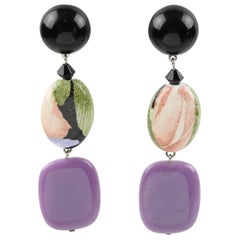 Angela Caputi Floral Purple Dangle Resin Clip Earrings