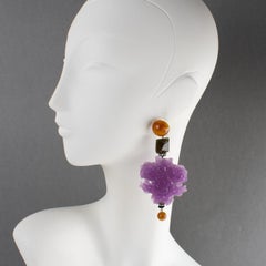 Angela Caputi Giant Lavender Flower Resin Earrings