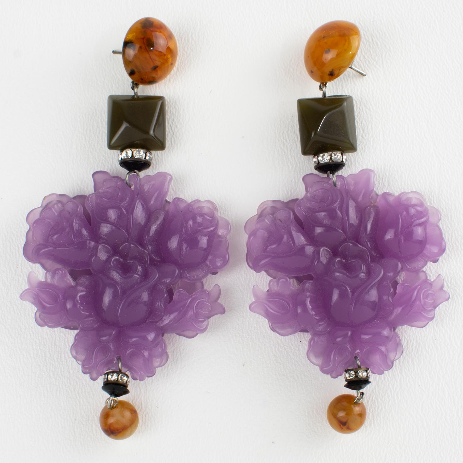 Women's or Men's Angela Caputi Giant Lavender Flower Resin Earrings For Sale