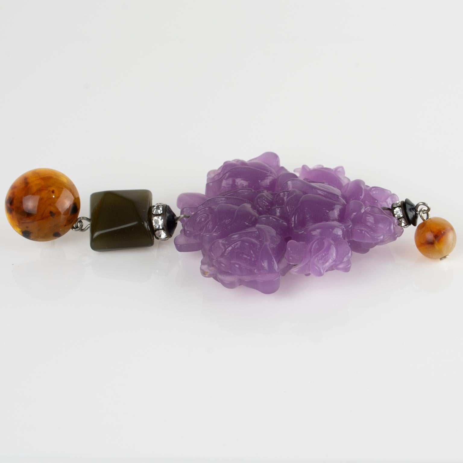 Angela Caputi Giant Lavender Flower Resin Earrings For Sale 2