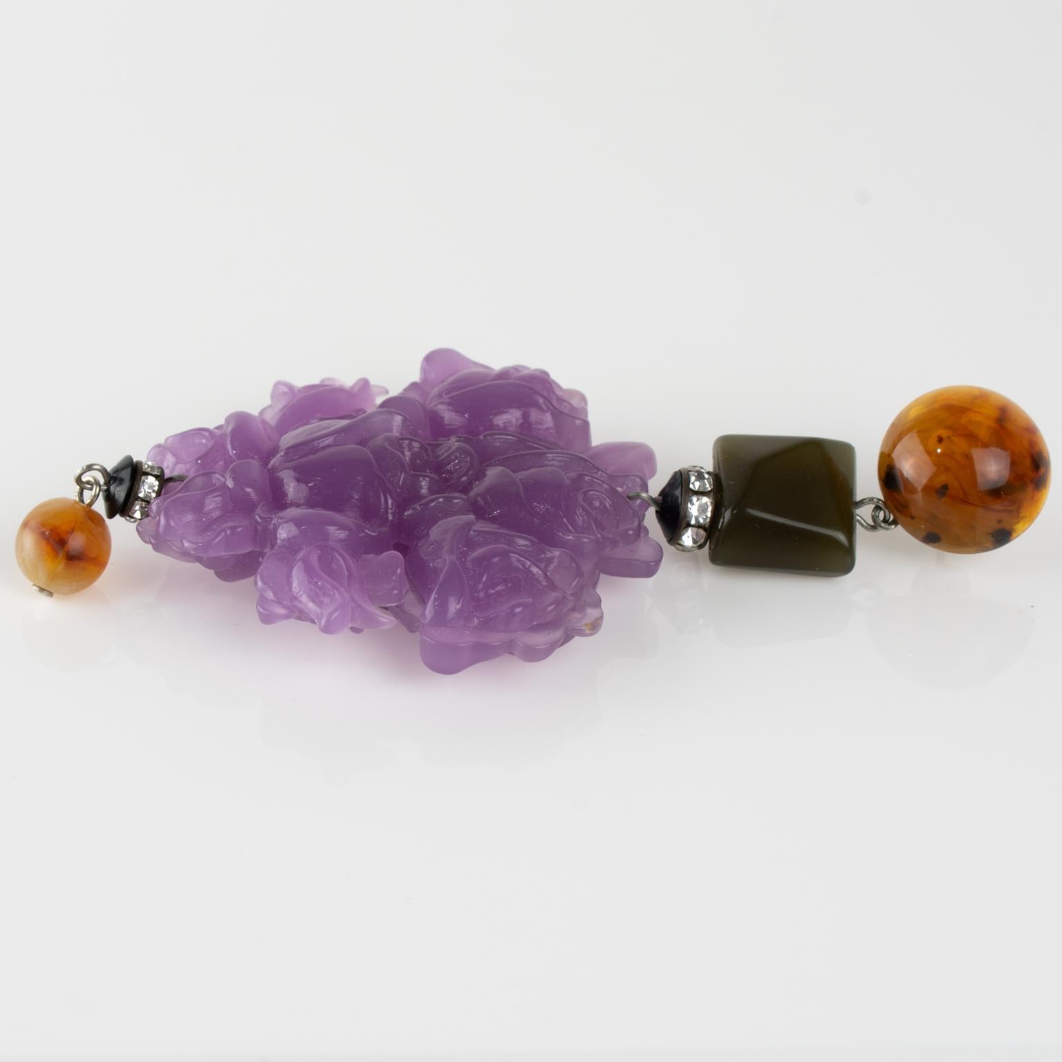 Angela Caputi Giant Lavender Flower Resin Earrings For Sale 3