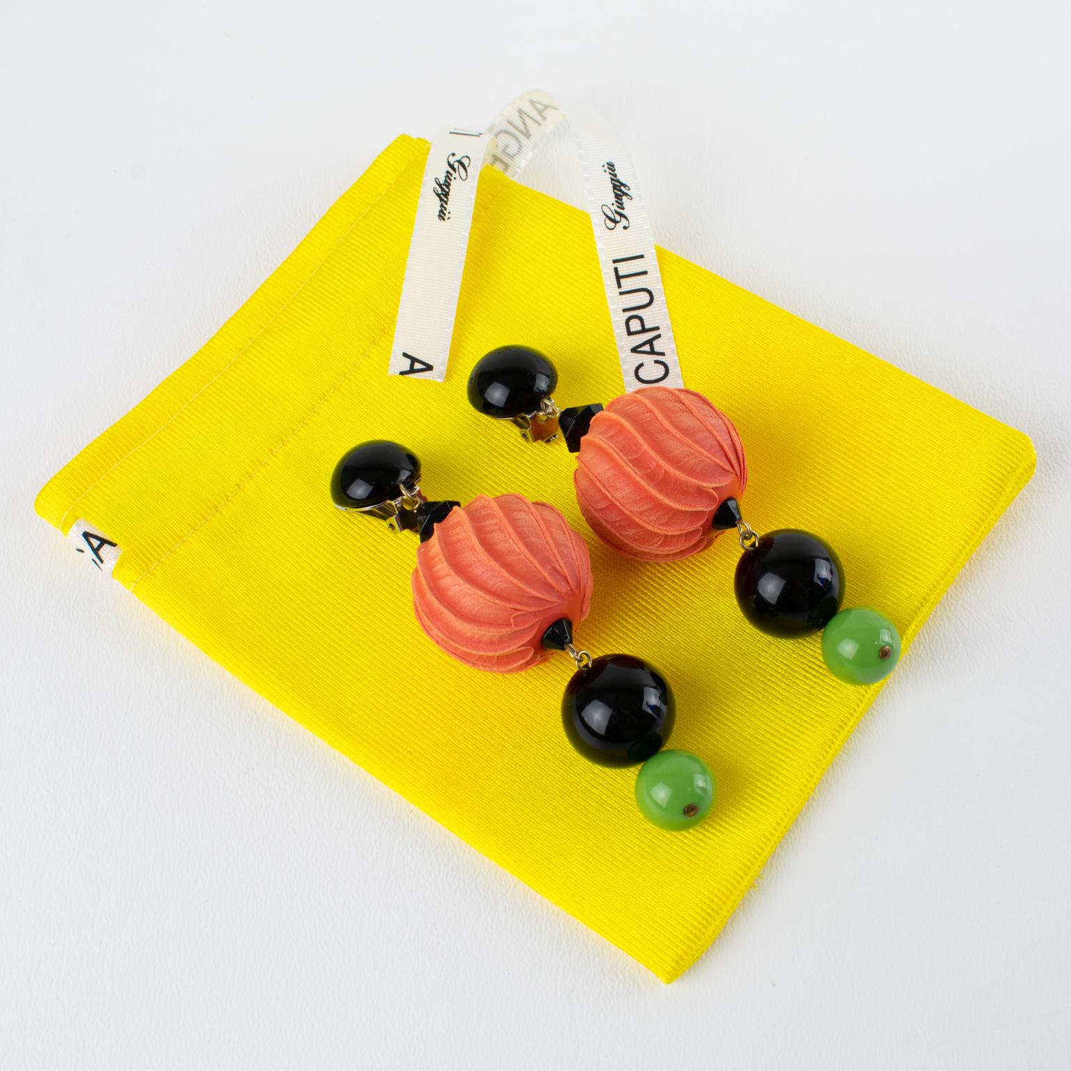 Angela Caputi - Boucles d'oreilles pendantes en résine avec perles de citrouille géante Unisexe en vente
