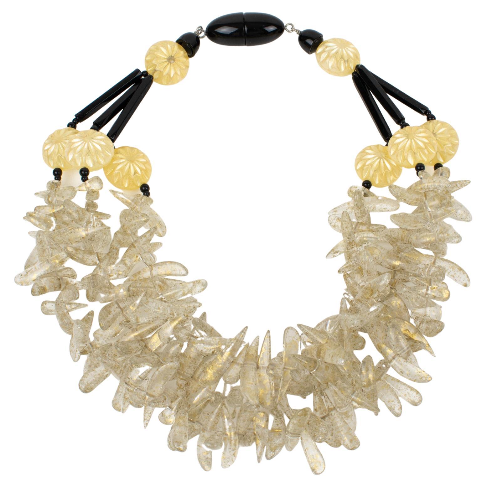 Angela Caputi Gold Flakes and Black Multi-Strand Resin Choker Necklace