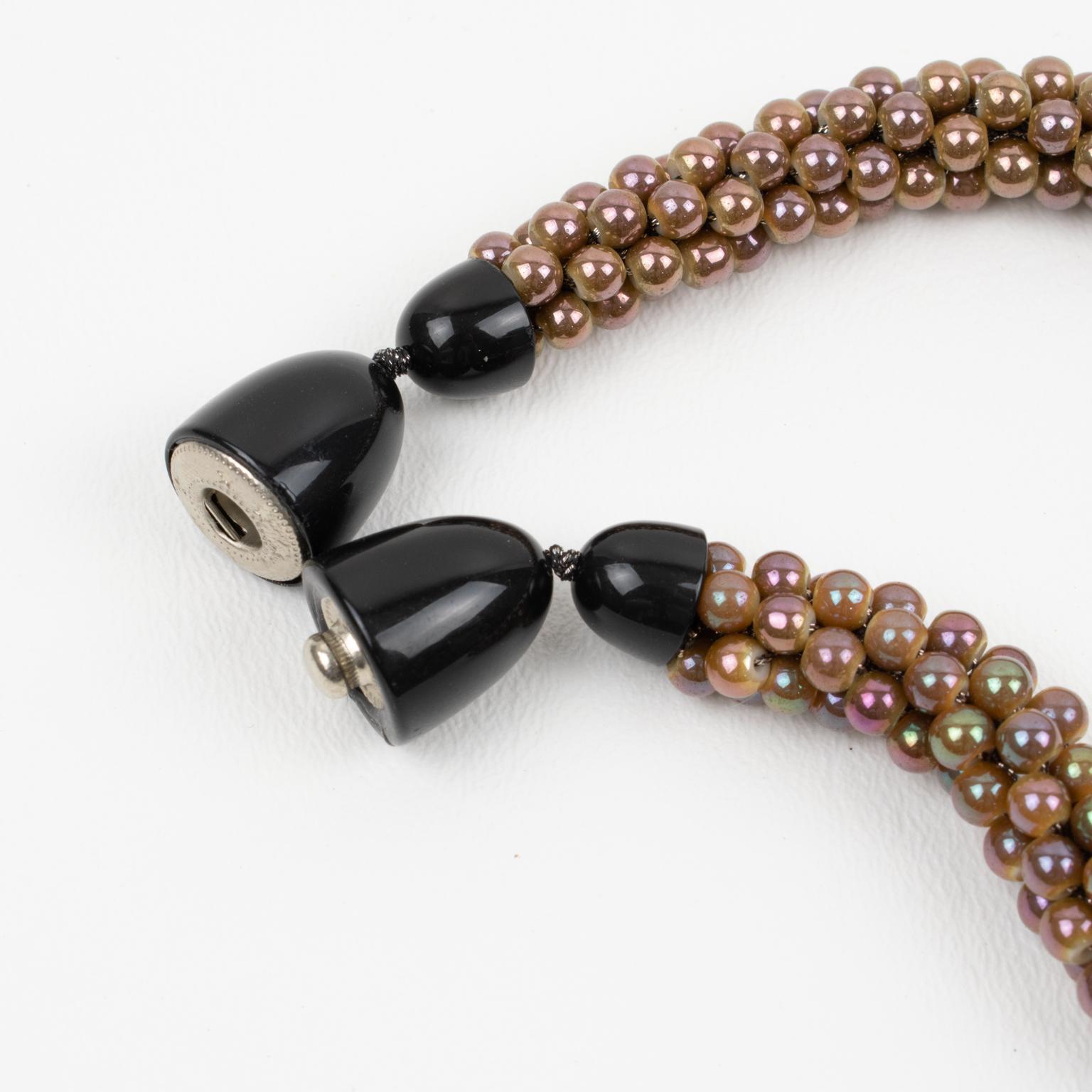 Angela Caputi Golden Brown and Gunmetal Pearl Multi-Strand Choker Necklace 5