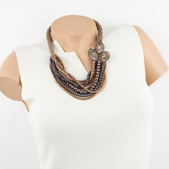 Angela Caputi Golden Brown and Gunmetal Pearl Multi-Strand Choker Necklace