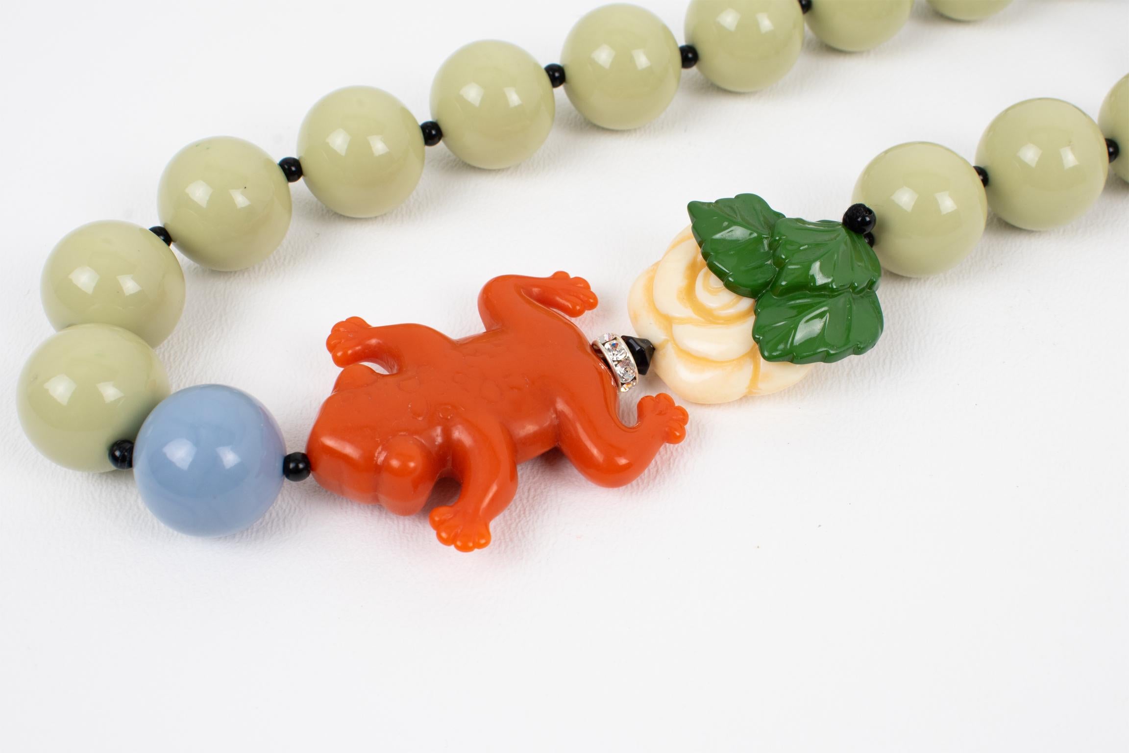 Angela Caputi Almond and Red Resin Frog Choker Necklace 2