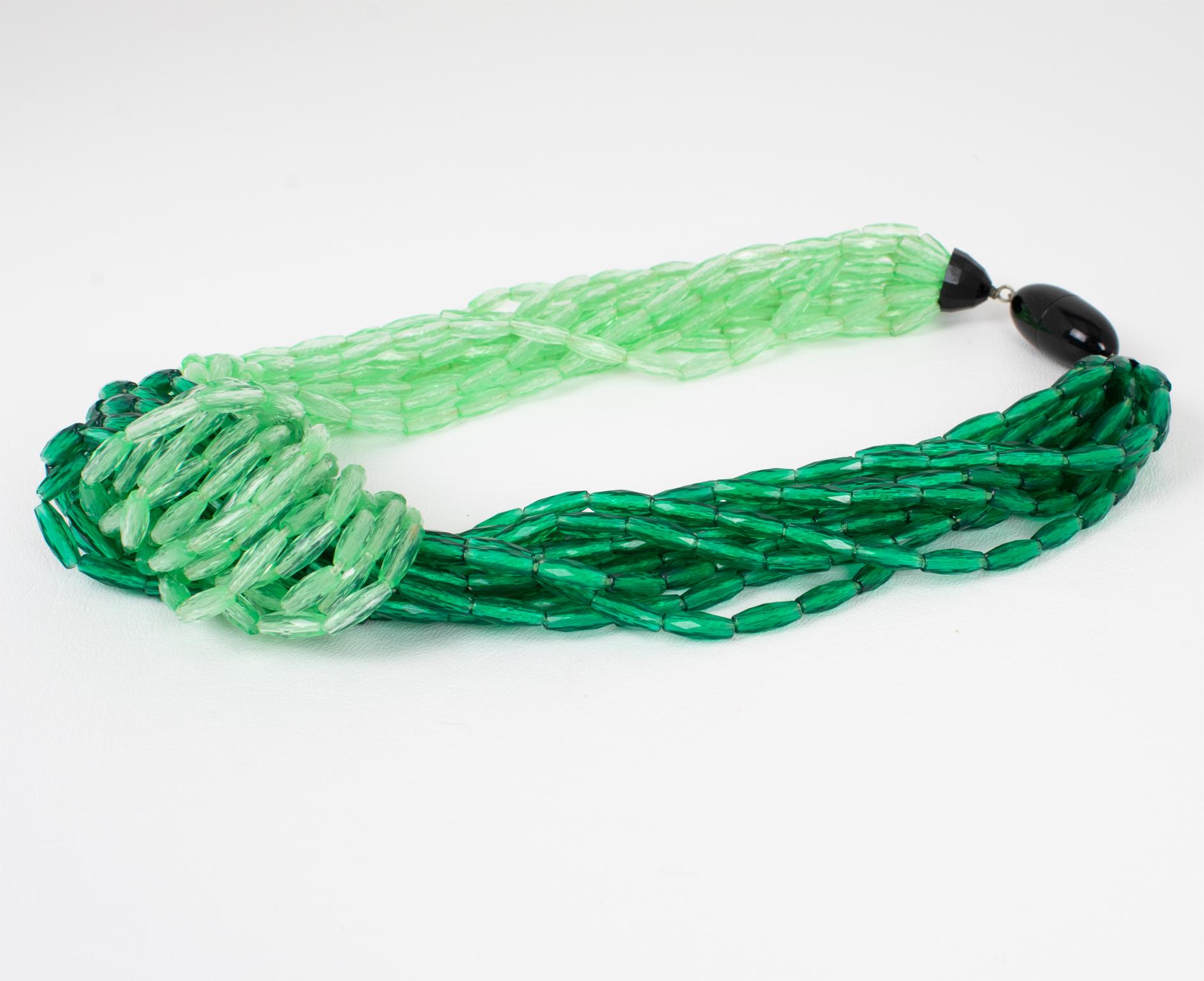 Angela Caputi Mehrreihige geknotete Choker-Halskette aus grünem Harz für Damen oder Herren im Angebot