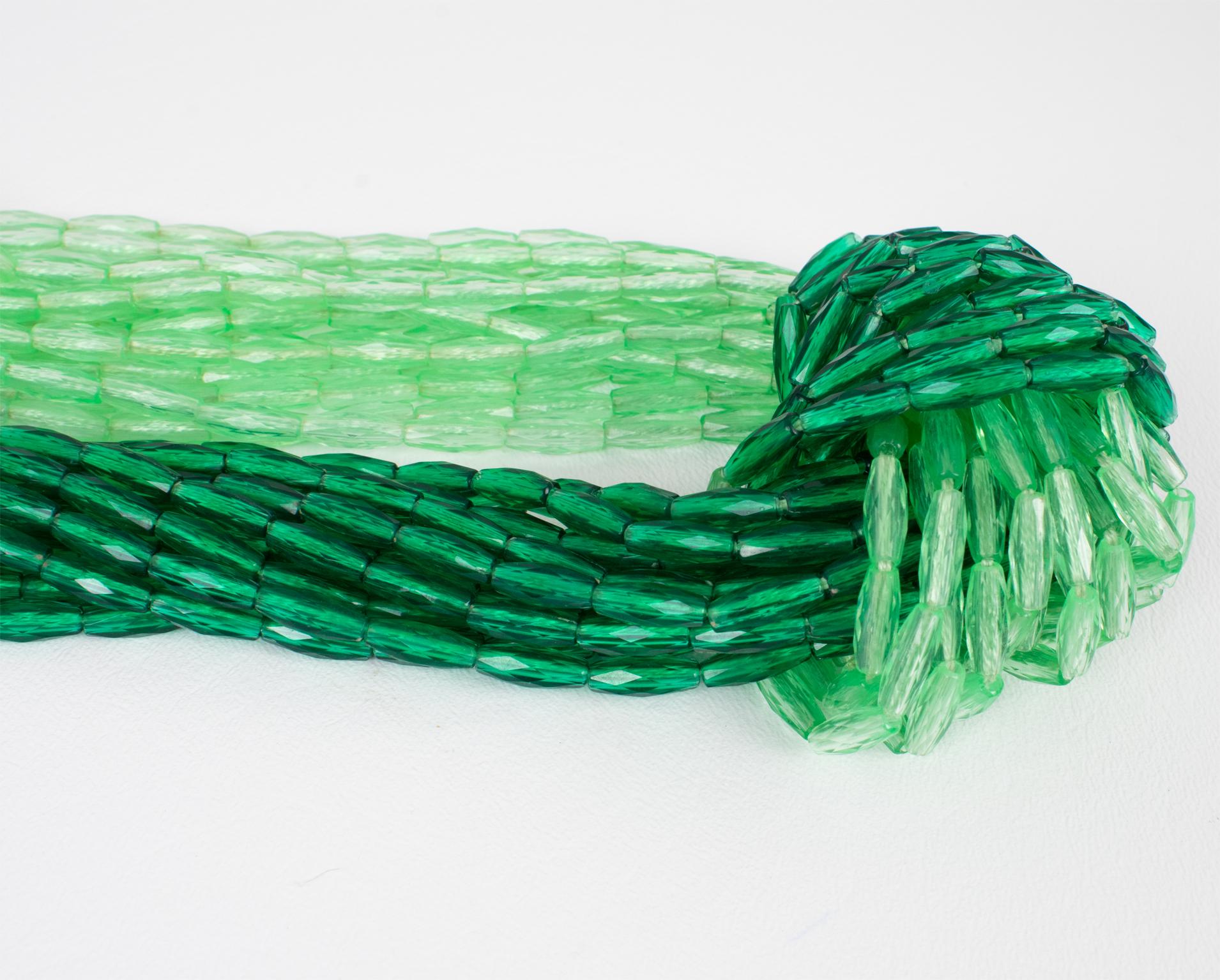 Angela Caputi Green Resin Multi-Strand Knotted Choker Necklace In Excellent Condition For Sale In Atlanta, GA