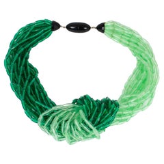 Vintage Angela Caputi Green Resin Multi-Strand Knotted Choker Necklace