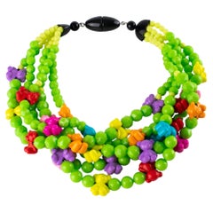 Angela Caputi Green Resin Multi-Strand Necklace with Multicolor Teddy Bears