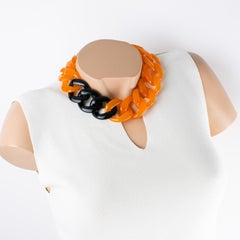 Angela Caputi Italy Choker Necklace Massive Black and Orange Resin Chain