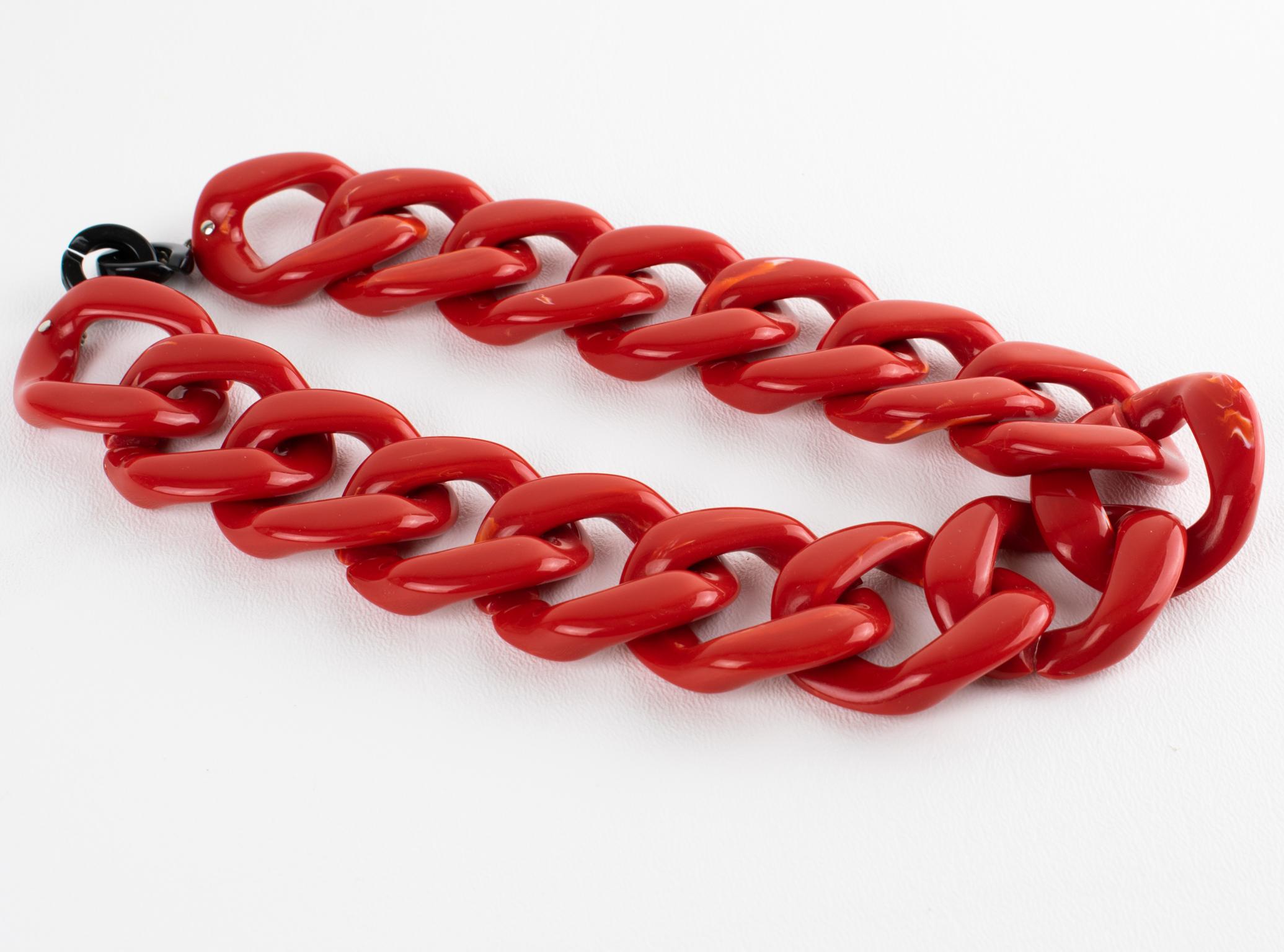 da uomo o donna Angela Caputi Italia Collana girocollo a catena massiccia in resina rossa di cinabro in vendita