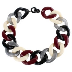 Angela Caputi Italy Choker Necklace Massive Silver, Black, Red Resin Chain